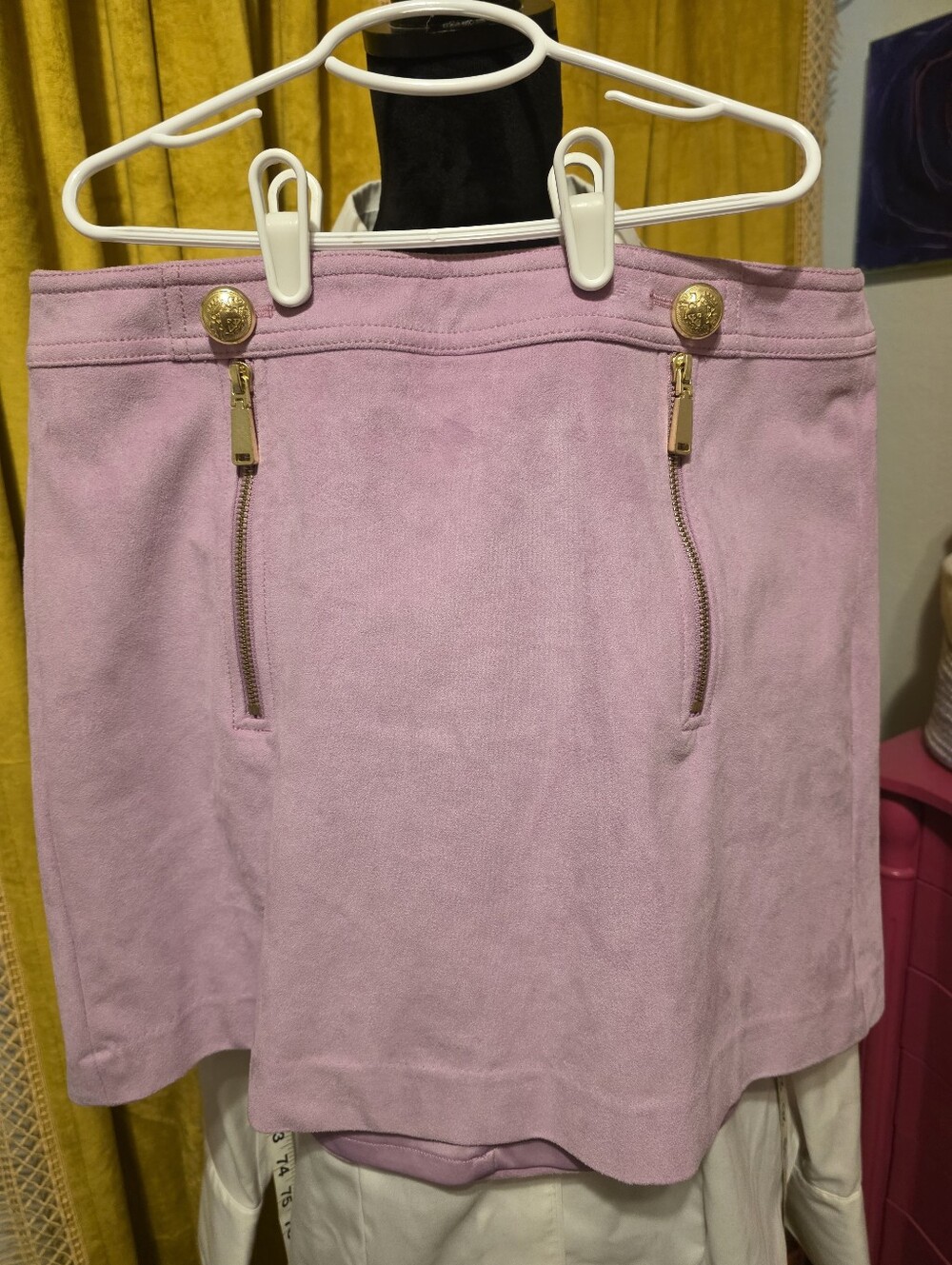 Express Lilac Suede Mini Skirt with Gold Zipper Pockets Size 10